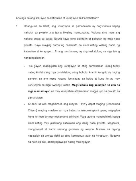 korapsyon sa pilipinas essay brainly|EPEKTO AT SOLUSYON SA KORAPSYON .